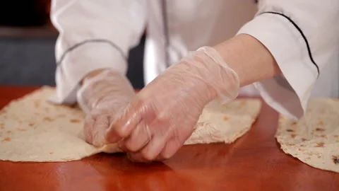 Preparation of lavash to shawarma Stock Footage 87045534