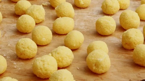 Preparation of Licapropri, fried balls, a typical medieval Italian dish Stock Footage 242082939