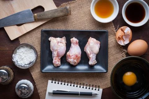 Preparation for making deep fried chicken wings Stock Photos