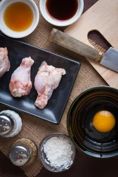 Preparation for making deep fried chicken wings Stock Photos