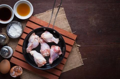Preparation for making deep fried chicken wings Stock Photos