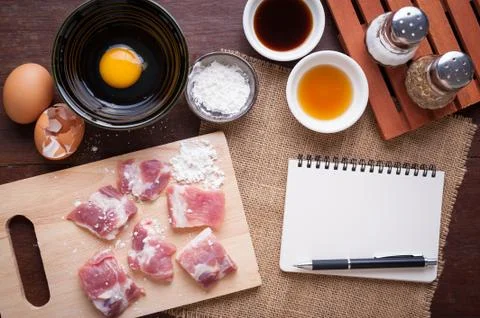 Preparation for making deep fried pork Stock Photos