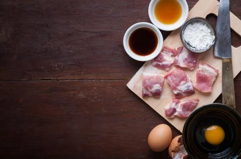 Preparation for making deep fried pork Stock Photos