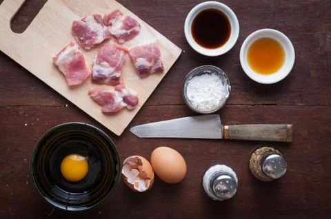 Preparation for making deep fried pork Stock Photos