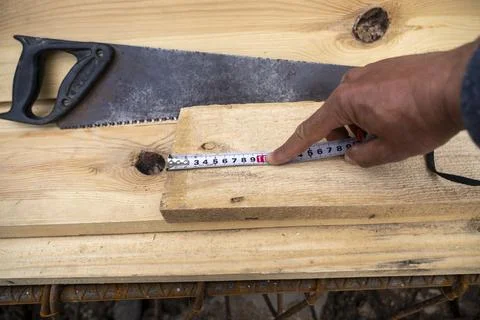 Preparation of material for foundation formwork  Stock Photos