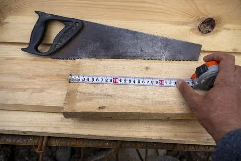 Preparation of material for foundation formwork  Stock Photos