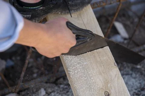 Preparation of material for foundation formwork  Stock Photos