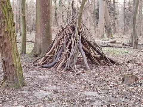 Preparation for May fire pyre in the forest Stock Photos