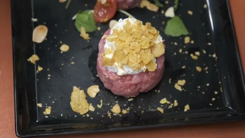 Preparation of meat tartare Stock Footage 205557931
