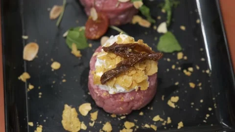 Preparation of meat tartare Stock Footage 205558301