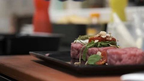 Preparation of meat tartare Video stock 205558713