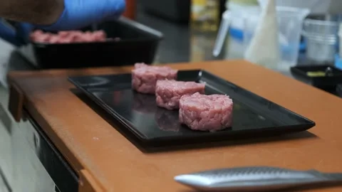 Preparation of meat tartare Stock Footage 205559061