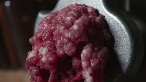 Preparation Of Minced Meat From Fresh Beef And Fresh Pork Through A Meat Grinder Stock Footage 163854698