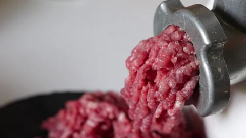 Preparation Of Minced Meat From Fresh Beef And Fresh Pork Through A Meat Grinder 스톡 동영상 163855985