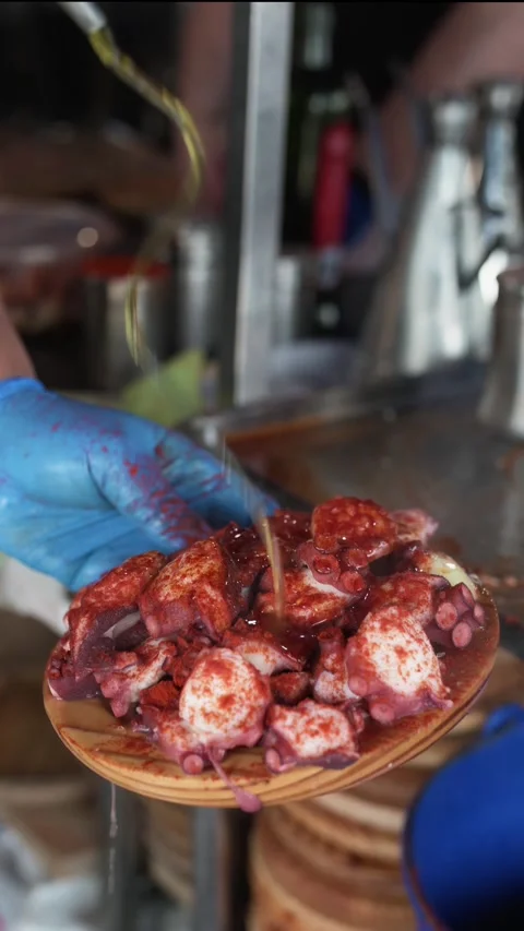 Preparation of octopus dish Stock Footage 274281542