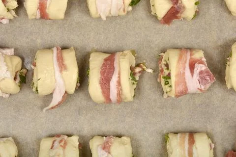 Preparation of pancetta rolls Stock Photos