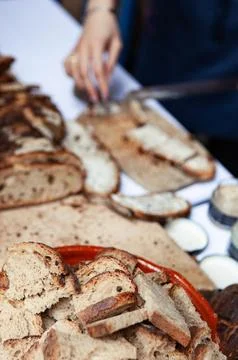 Preparation of pate bread toasts Stock Photos