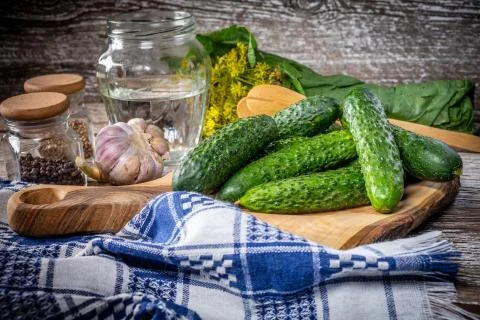 Preparation for pickling cucumbers. Stock Photos