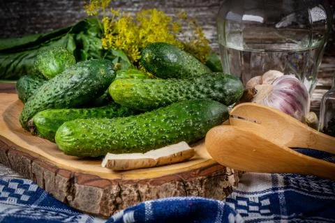 Preparation for pickling cucumbers. Stock Photos