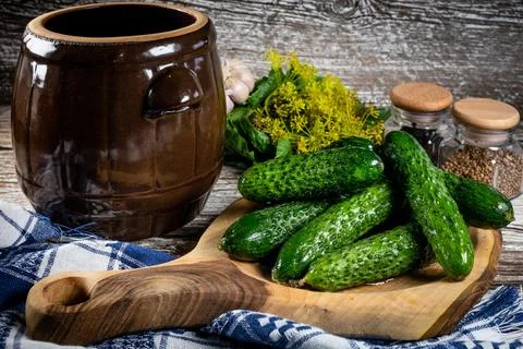 Preparation for pickling cucumbers. Stock Photos