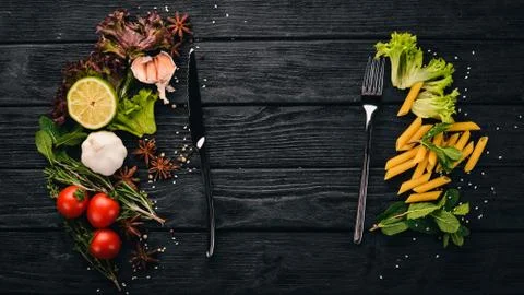 Preparation for preparing paste on a wooden table. Top view. Free space for y Stock Photos
