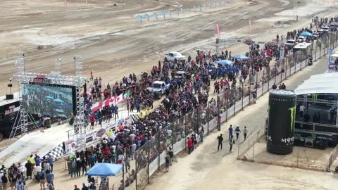 Preparation process of Baja 500 Score raid rally race. Aerial Video stock 254460148