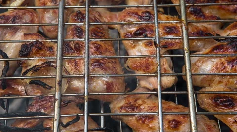 Preparation of roasted meat on the fire for a picnic. 스톡 동영상 65788477