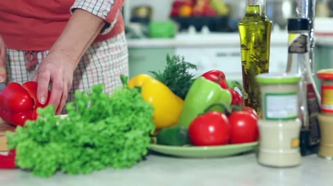 Preparation of salad with peppers Stock Footage 46578481