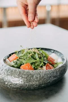 Preparation of salad Foto stock