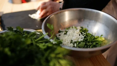 Preparation of salad. slicing Stock Footage 89456106