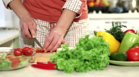 Preparation of salad with tomatoes. part 2 Stock Footage 46577460