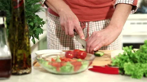 Preparation of salad with tomatoes. part 3 Stock Footage 46576588
