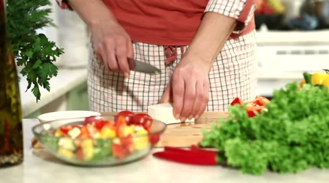 Preparation of salad with tomatoes. part 5 Stock Footage 46578137