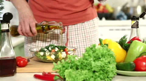 Preparation of salad with tomatoes. part 7 Stock Footage 46576692