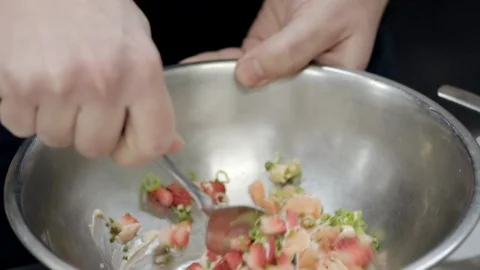 Preparation of a salmon tartar Stock Footage 109393737