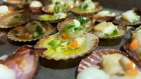 Preparation of scallops for the oven Stock Footage 220945504