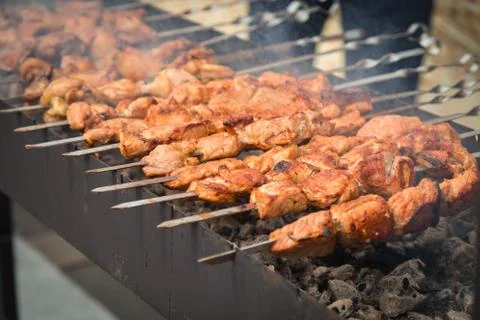 Preparation of shish kebab Stock Photos