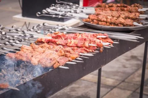 Preparation of shish kebab Stock Photos