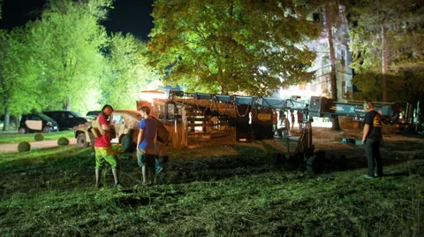 The preparation to shot of the night scene. Time lapse. Wide angle Stock Footage 61756713
