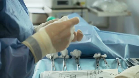 Preparation for the surgery. Surgery tools. Multiple surgery tools on the table Stock Footage 236758420