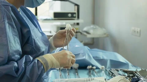 Preparation for the surgery. Surgery tools. Multiple surgery tools on the table Stock Footage 236759341