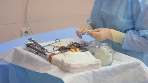 Preparation for surgery. Surgical operation close-up. Stock Footage 99836879