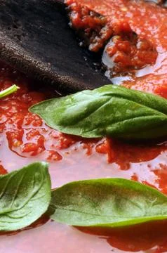 Preparation of tomato sauce Foto stock