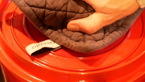 Preparation of traditional Bourguignon beef with red Burgundy wine Vidéo 125798871