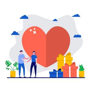 Preparation for Valentine's Day concept with tiny character. People stand n.. Stock Illustration