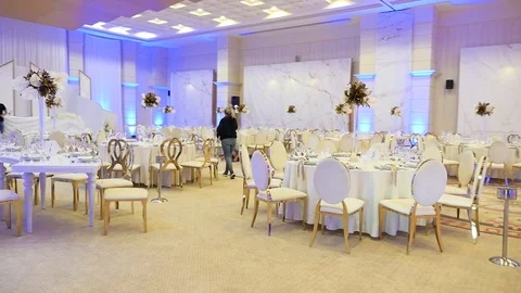 Preparation of the wedding hall bride table Lviv 25.07.2018 Stock Footage 103853697