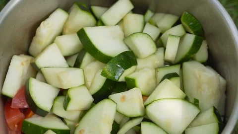 Preparation of zucchini with vegetables hd 스톡 동영상 80239088
