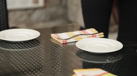 Preparations for the Banquet table the bartender wipes glasses Stock Footage 57219635