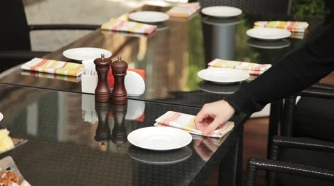 Preparations for the Banquet table the bartender wipes glasses Stock Footage 57219650