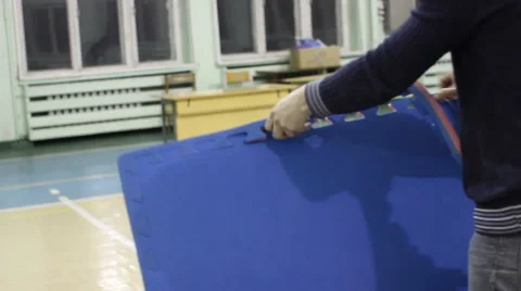 Preparations for the competition: the installation of the mat tatami Video stock 57377164